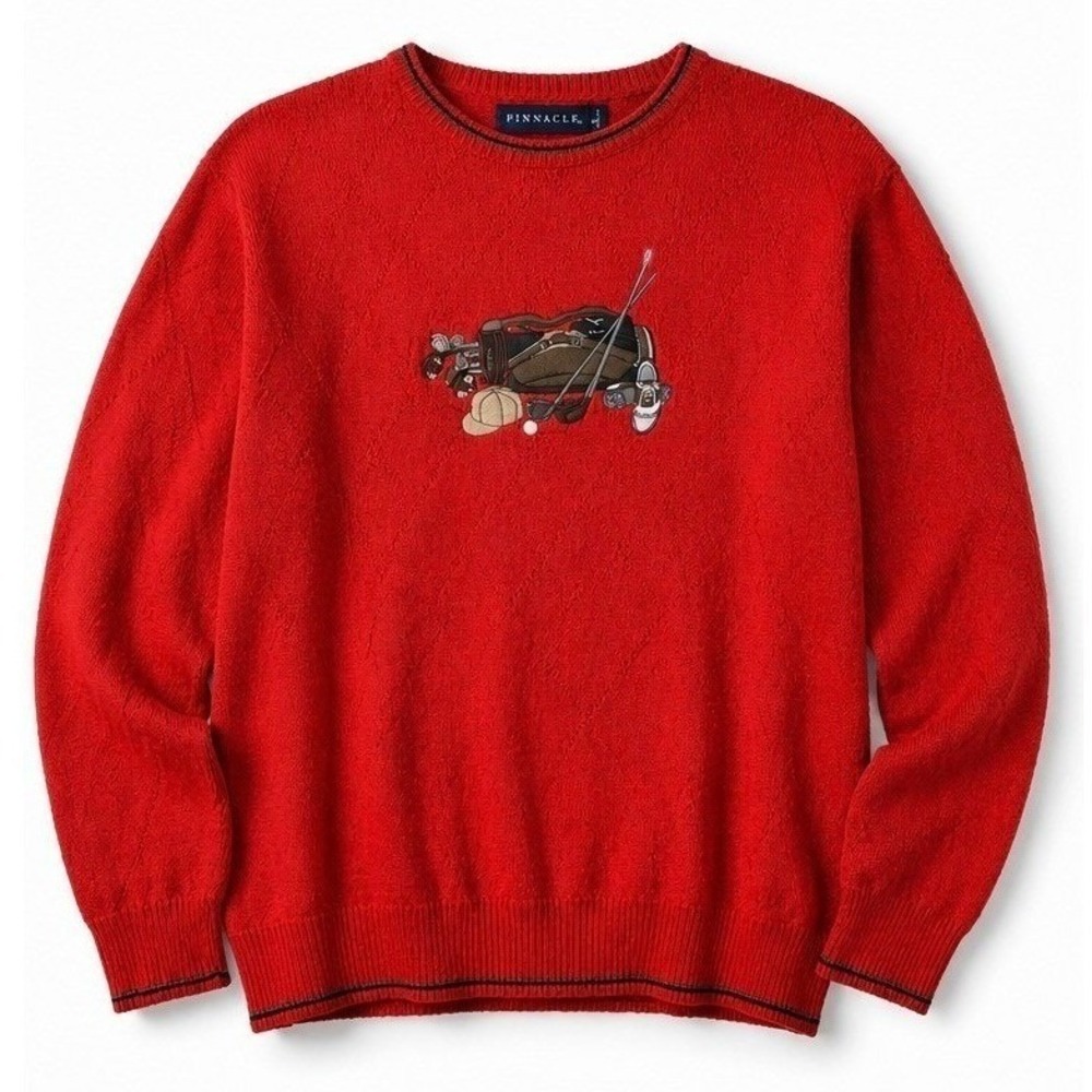 Pinnacle Vintage Crew Neck Long Sleeve Golf Grandpa Sweater Made In USA Size L